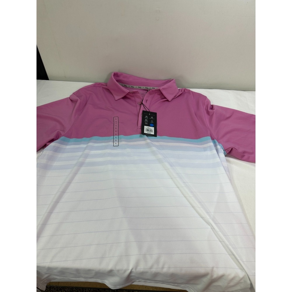 Walter Hagen Men's Perfect 11 Ombre Pink/Cream Chest Stripe Polo Size Small